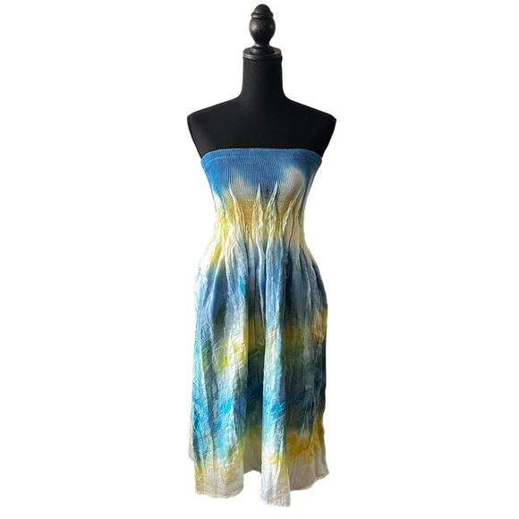 Appraisal One Size Multicolor Smocked Strapless Tie Dye Resort Wear Midi Dress - Picture 1 of 10